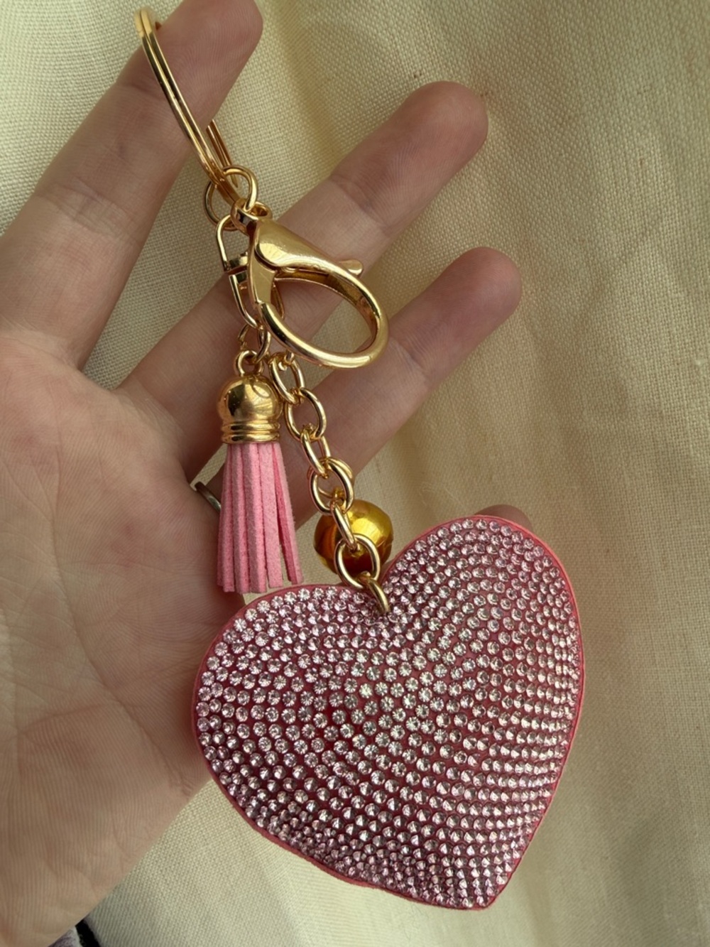 Pink Crystal Heart Keychain with Tassel